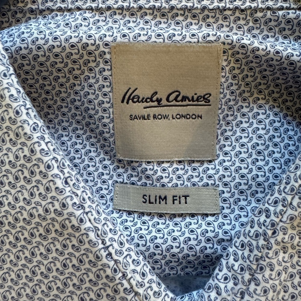 Designer Mens XL Hardy Amies Paisley pattern Blue Dress Shirt button down - Picture 4 of 4